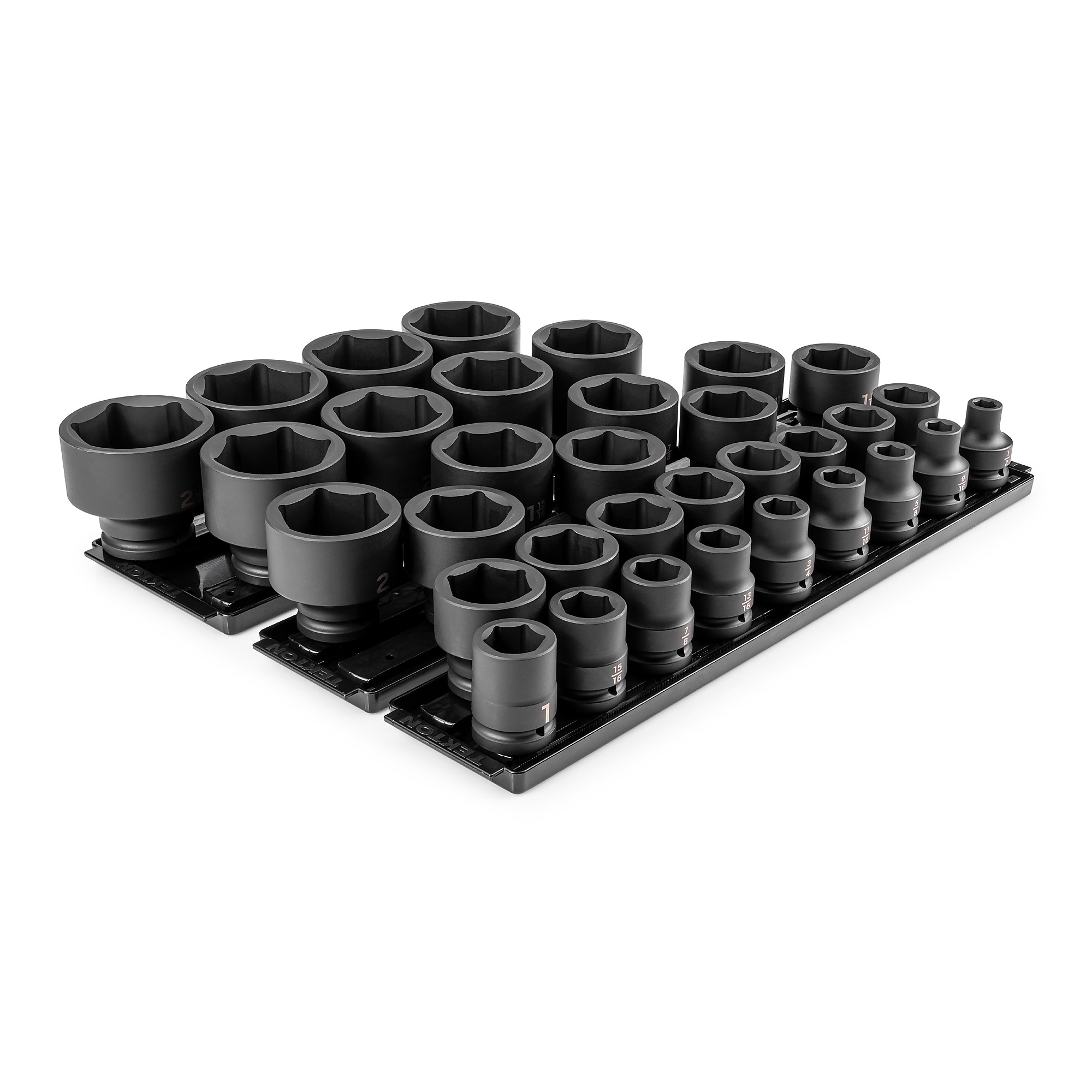 TEKTON 3/4 Inch Drive Shallow 6-Point Impact Socket Set with Rails and Trays, 33-Piece (1/2 - 2-1/2 in.) | SID93107